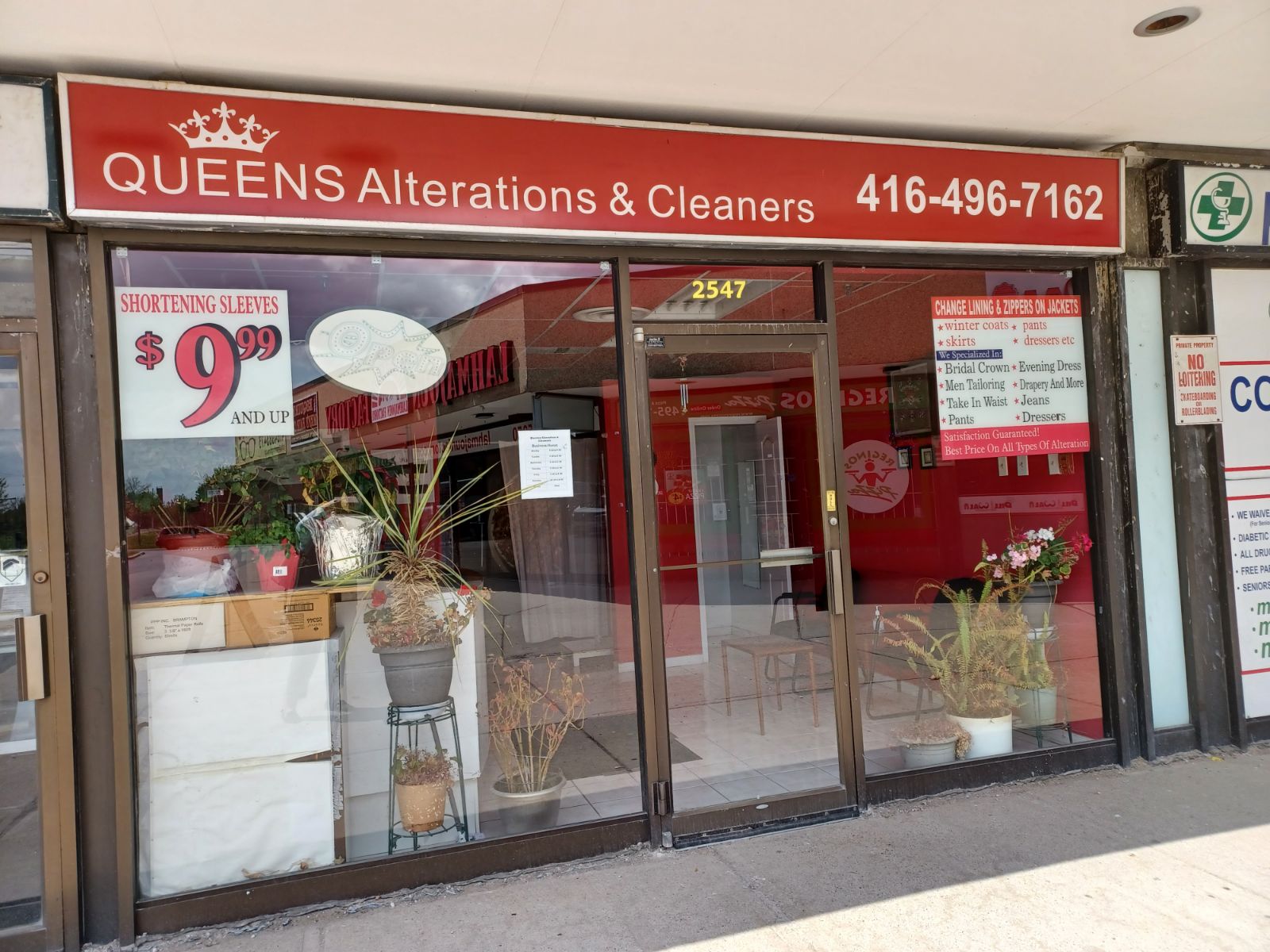 The front façade of Queens Alterations & Cleaners.