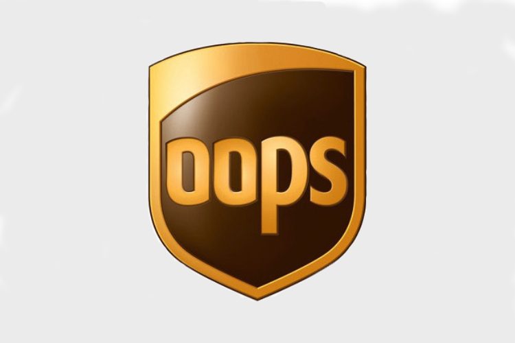 A version of the UPS shield logo where the text has been manipulated to read "OOPS" instead of "UPS".