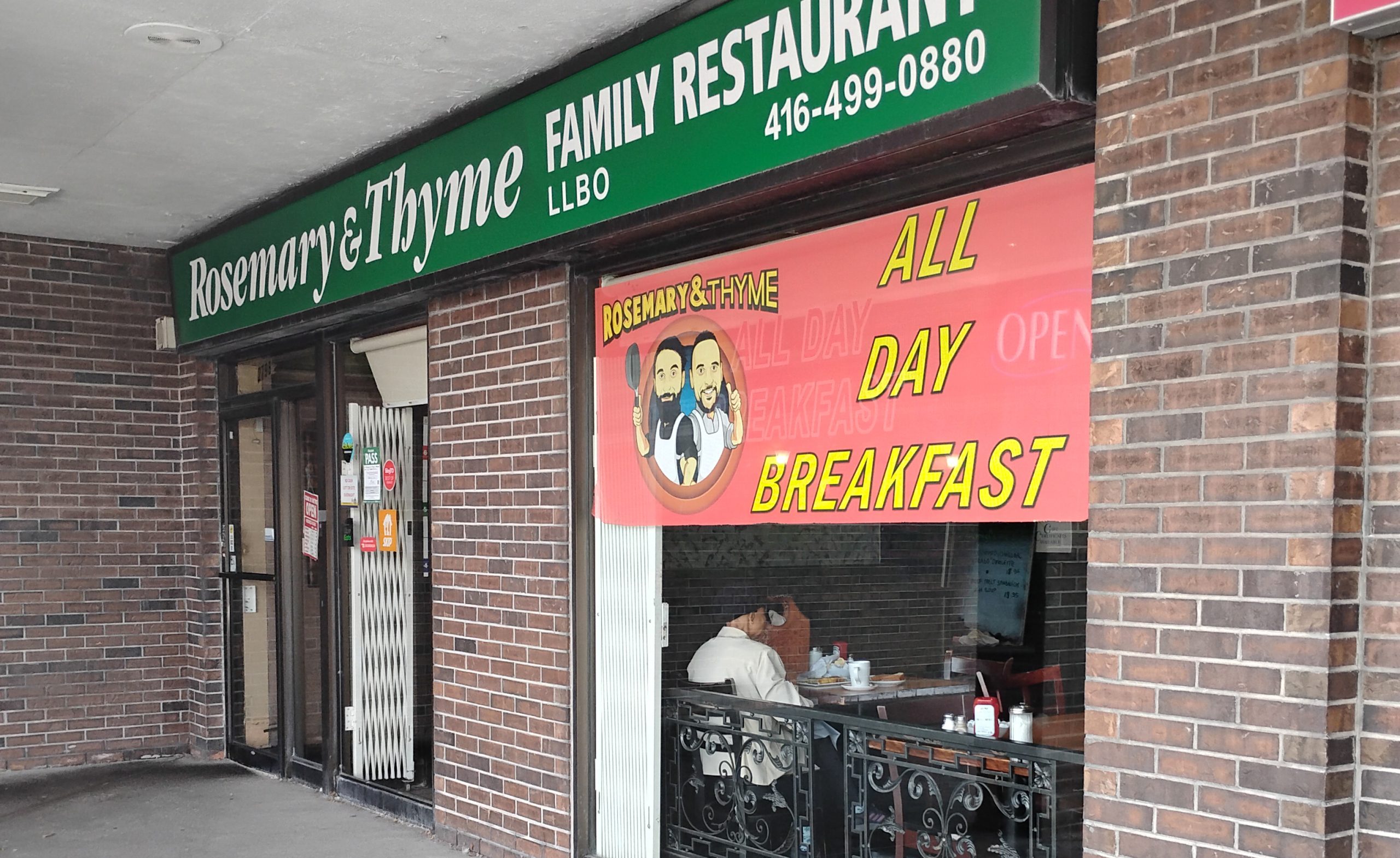 A photo of the front entrance of the Rosemary & Thyme Family Restaurant.