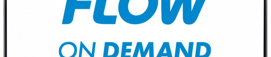 The Flow on Demand Cable Company logo shows on a television screen.